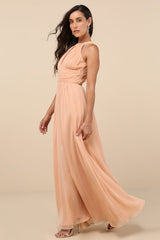 Sintra Peach Pleated Backless Maxi Dress