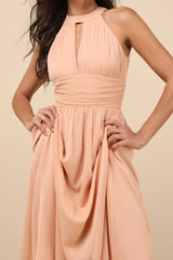 Sintra Peach Pleated Backless Maxi Dress