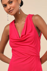 Stunning Mystery Fuchsia Mesh Cowl Back Mermaid Maxi Dress