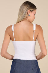 Tonina White Scalloped Bow Sleeveless Bodysuit