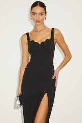 Fabulous Desires Black Scalloped Bodycon Midi Dress