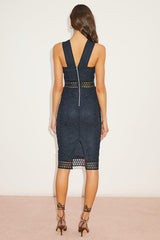 Cocktail Ready Navy Blue Crochet Lace Midi Dress