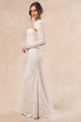 Neska White and Beige Lace Maxi Dress and Shrug Set
