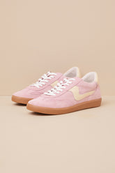 Notice Guava Suede Leather Color Block Lace-Up Sneakers