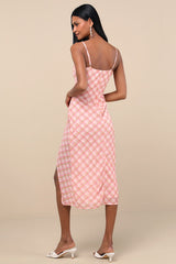 Jenise Pink Plaid Faux-Wrap Midi Dress
