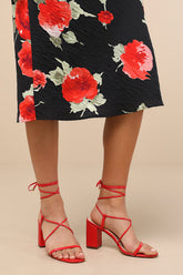 Aribaa Red Lace-Up High Heel Sandals