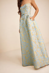 Bradshaw Light Blue and Yellow Floral Jacquard Maxi Dress