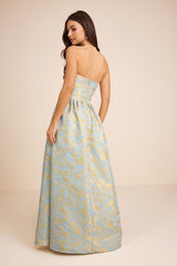 Bradshaw Light Blue and Yellow Floral Jacquard Maxi Dress