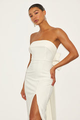 Fabulous Phenomenon White Strapless Bow Midi Dress