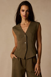 Greta Olive Button-Up Vest Top