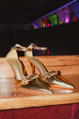 Kellen Gold Patent Ankle Strap Pointed-Toe Pumps