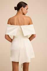 Always Celebrating Ivory Satin Off-the-Shoulder Mini Dress