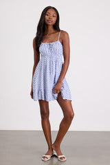 Grecian Getaway Blue and White Print Mini Dress
