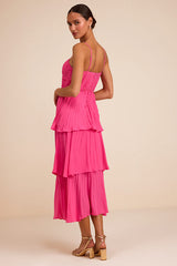 Cascading Crush Hot Pink Tiered Midi Dress