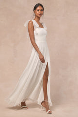 Radiant Romance White Tie-Strap Maxi Dress