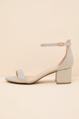 Harper Champagne Glitter Ankle Strap Heels