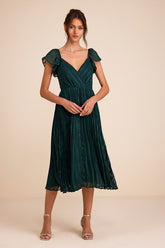 Standout Sophistication Emerald Lurex Flutter Sleeve Midi Dress
