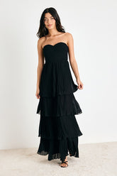 Seriously Sensational Black Strapless Tiered Maxi Dress