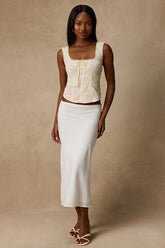 Pleasant Poise White High-Rise A-Line Midi Skirt
