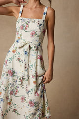 Sunny Posture Ivory Floral Sleeveless Midi Dress