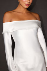 Luxurious Vision White Satin Off-the-Shoulder Mini Dress