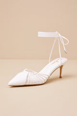 Ansel White Snake-Embossed Lace-Up Pumps