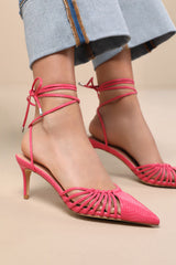 Ansel Coral Snake-Embossed Lace-Up Pumps