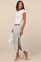 Agatha Sage Multi Floral Satin Midi Skirt