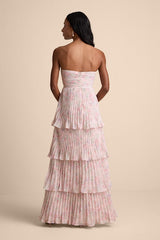 Seriously Sensational Blush Floral Strapless Tiered Maxi Dress