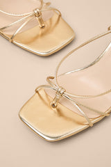 Senna Gold Strappy Lace-Up High Heel Sandals