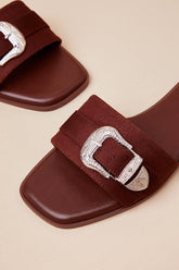 Nyomi Brown Suede Buckle Slide Sandals