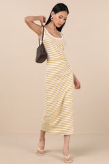 Edeva Yellow and Ivory Striped Knit Midi Dress