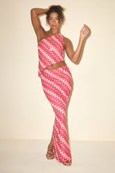 Fiala Pink Multi Crochet Chevron Mermaid Maxi Skirt