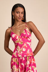 Zelimah Fuchsia Floral Satin Cami Top