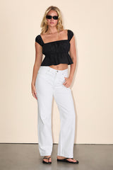 Agneta Black Cap Sleeve Peplum Top