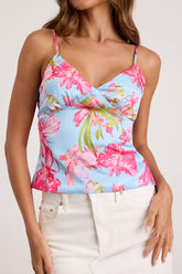 Zelimah Light Blue Floral Satin Cami Top