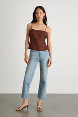 Wrynn Chocolate Brown Linen Tie-Back Tank Top
