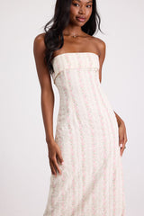 Cosetta Ivory Floral Strapless Midi Dress