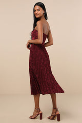 Perfectly Stunning Burgundy Jacquard Strapless Midi Dress