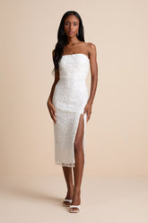 Tera White Floral Embroidered Strapless Midi Dress