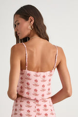 Chel Pink Boho Print Tie-Front Cami Top