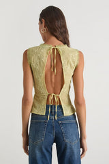 Dessie Lime Embroidered Tie-Back Tank Top