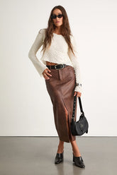 Tamsin Brown Vegan Leather High-Rise Midi Skirt