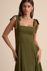 Love Me Forever Olive Green Square Neck Maxi Dress