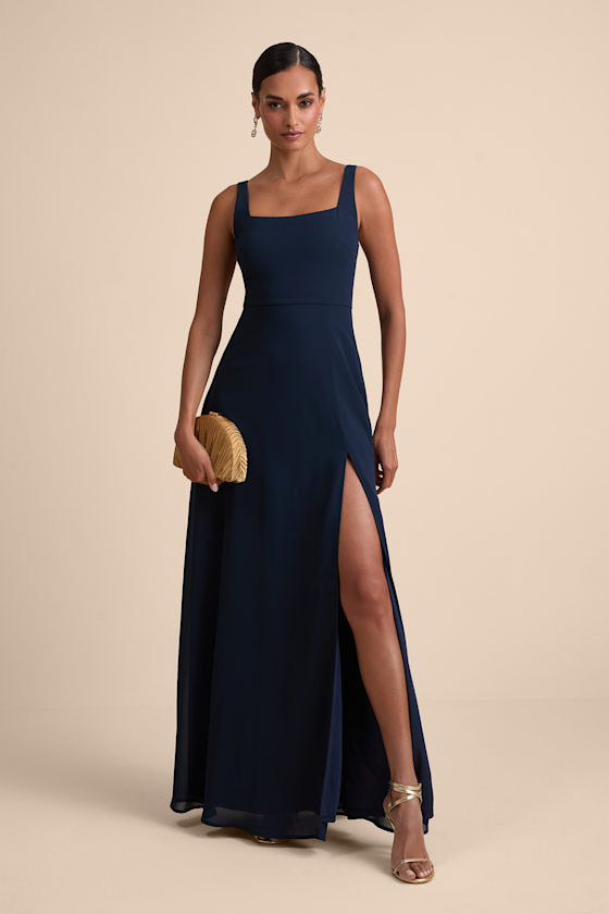 Remarkable Arrival Navy Blue Sleeveless Maxi Dress