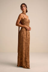 Rashona Light Brown Burnout Sash Scarf Maxi Dress