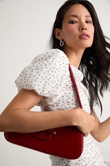 Claritza White Polka Dot Ruched Puff Sleeve Mini Dress