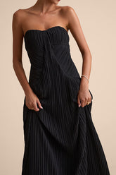 Narasha Black Pleated Strapless Maxi Dress