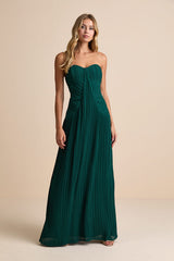 Narasha Emerald Green Pleated Strapless Maxi Dress