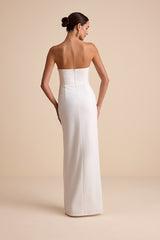 Pruitt White Lace Cutout Strapless Bustier Maxi Dress